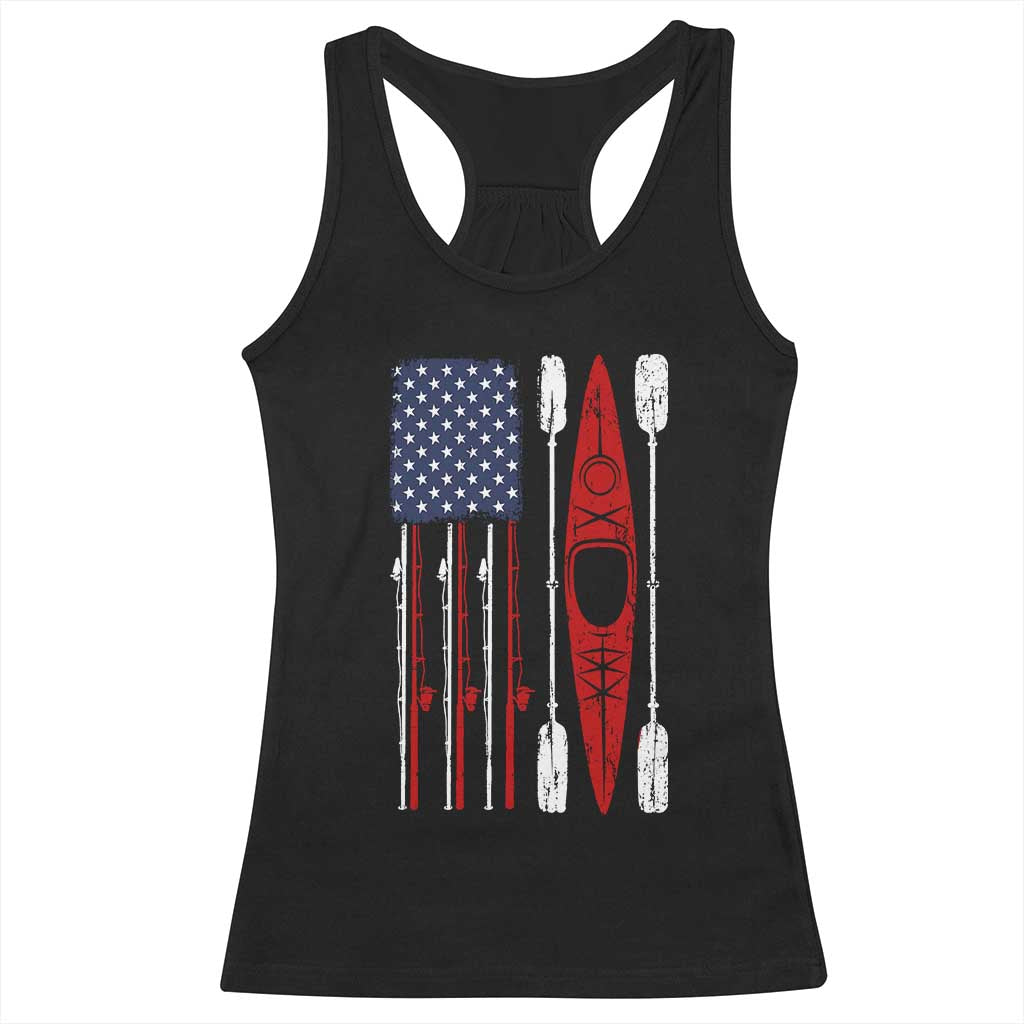 American Flag Kayak Fishing Graphic Racerback Tank Top Patriotic Kayaker Fisherman TS10 Black Print Your Wear