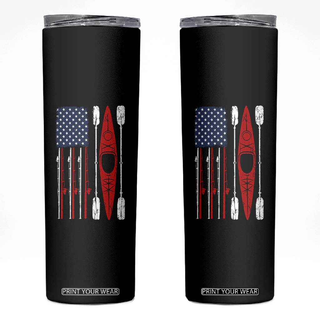 American Flag Kayak Fishing Graphic Skinny Tumbler Patriotic Kayaker Fisherman TS10 Black Print Your Wear