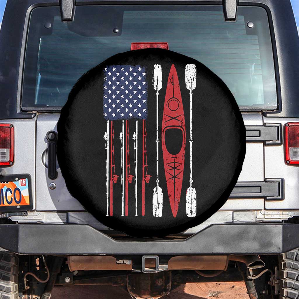 American Flag Kayak Fishing Graphic Spare Tire Cover Patriotic Kayaker Fisherman TS10 No hole Black Print Your Wear
