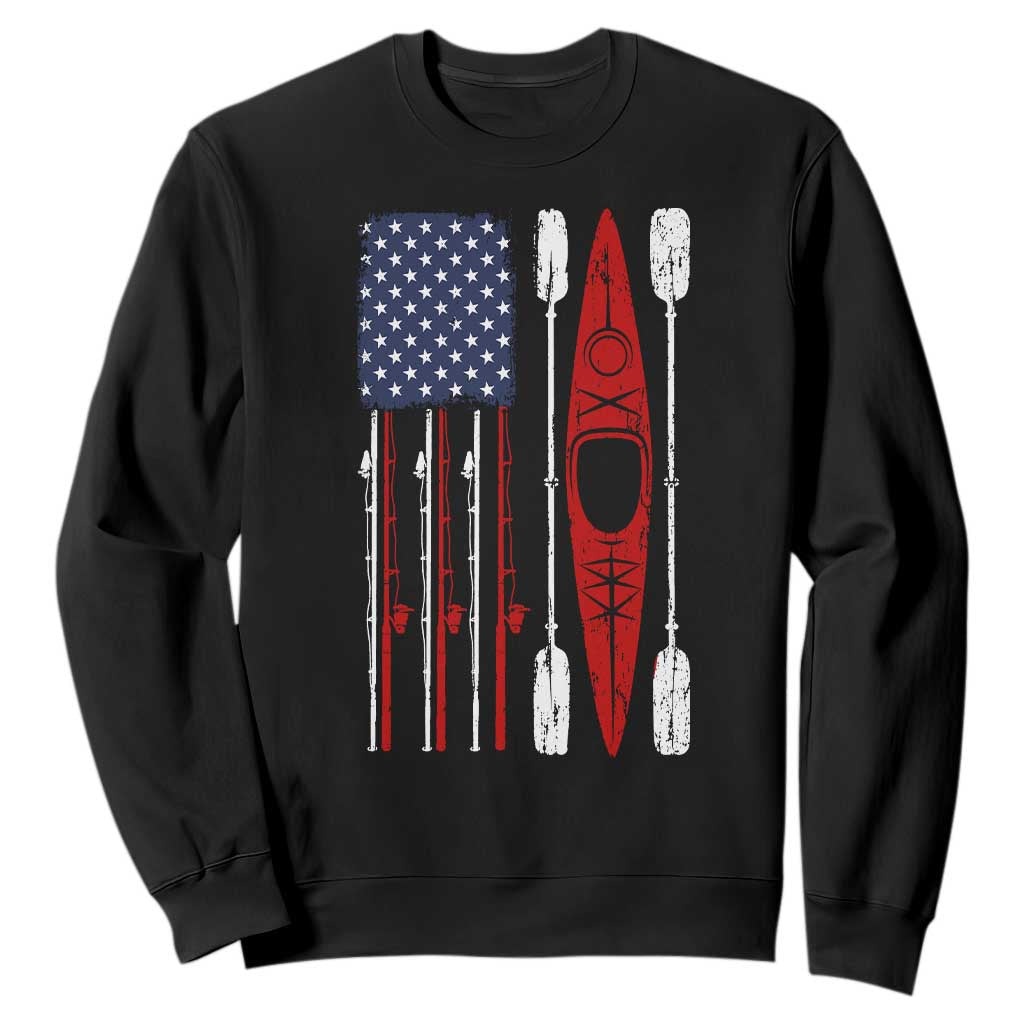 American Flag Kayak Fishing Graphic Sweatshirt Patriotic Kayaker Fisherman TS10 Black Print Your Wear