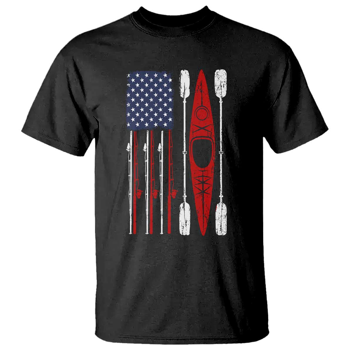 American Flag Kayak Fishing Graphic T Shirt Patriotic Kayaker Fisherman TS10 Black Print Your Wear
