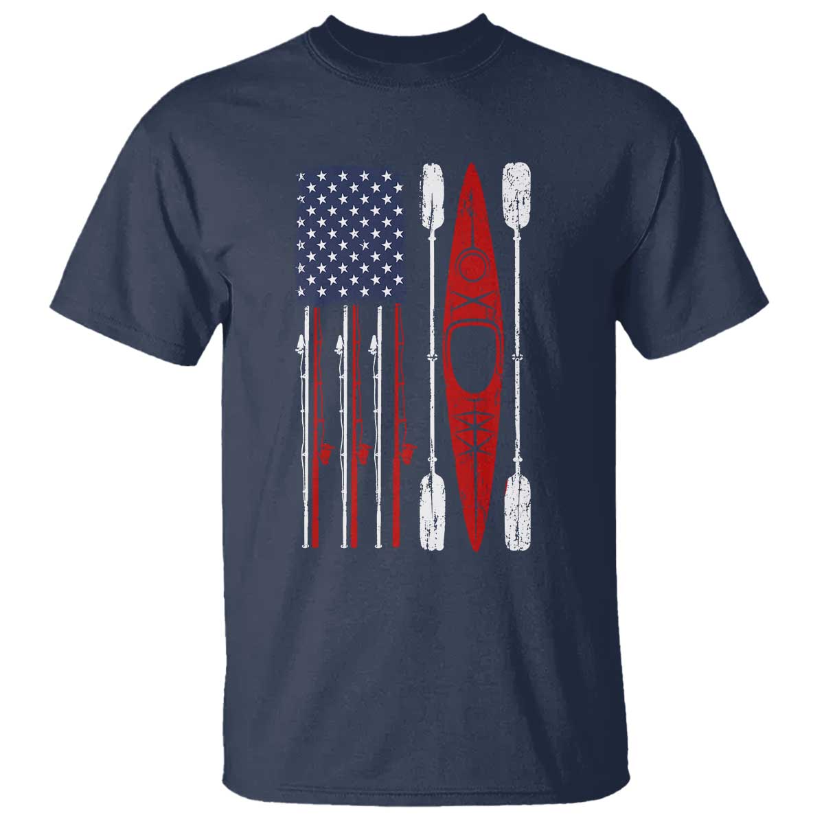 American Flag Kayak Fishing Graphic T Shirt Patriotic Kayaker Fisherman TS10 Navy Print Your Wear