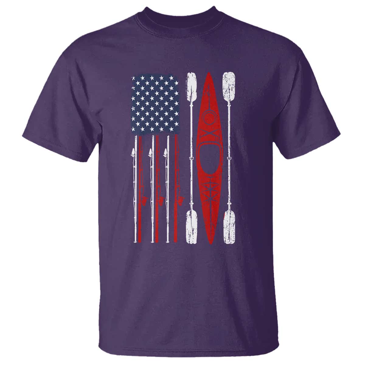American Flag Kayak Fishing Graphic T Shirt Patriotic Kayaker Fisherman TS10 Purple Print Your Wear