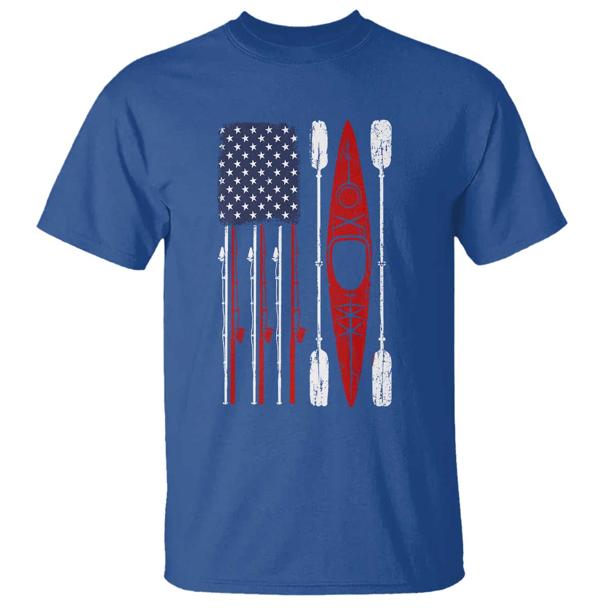 American Flag Kayak Fishing Graphic T Shirt Patriotic Kayaker Fisherman TS10 Royal Blue Print Your Wear