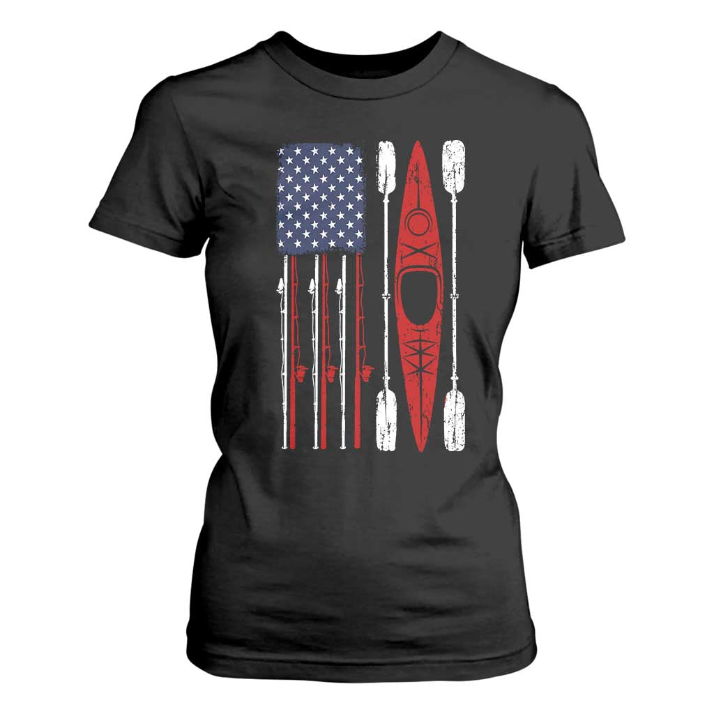 American Flag Kayak Fishing Graphic T Shirt For Women Patriotic Kayaker Fisherman TS10 Black Print Your Wear