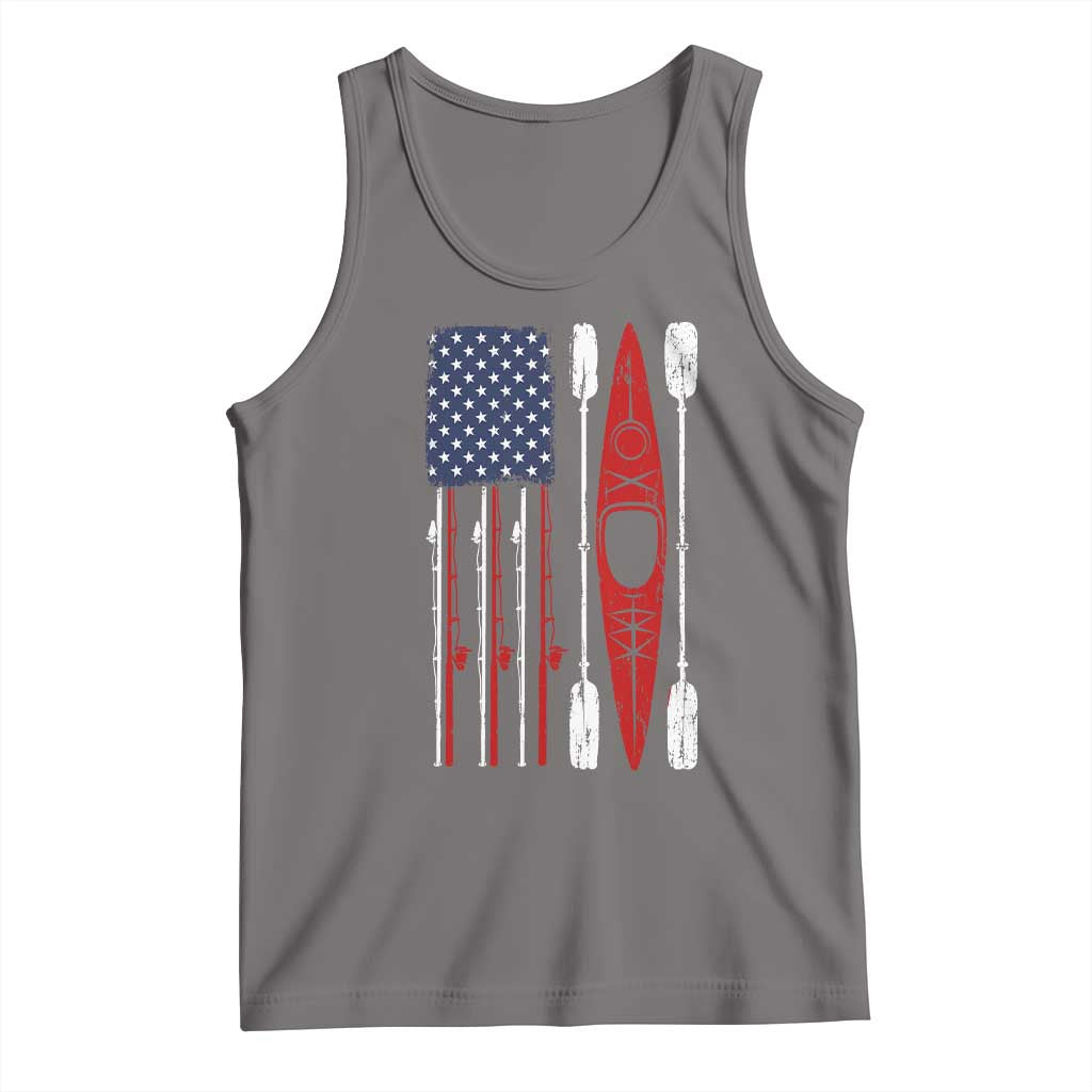 American Flag Kayak Fishing Graphic Tank Top Patriotic Kayaker Fisherman TS10 Deep Heather Print Your Wear