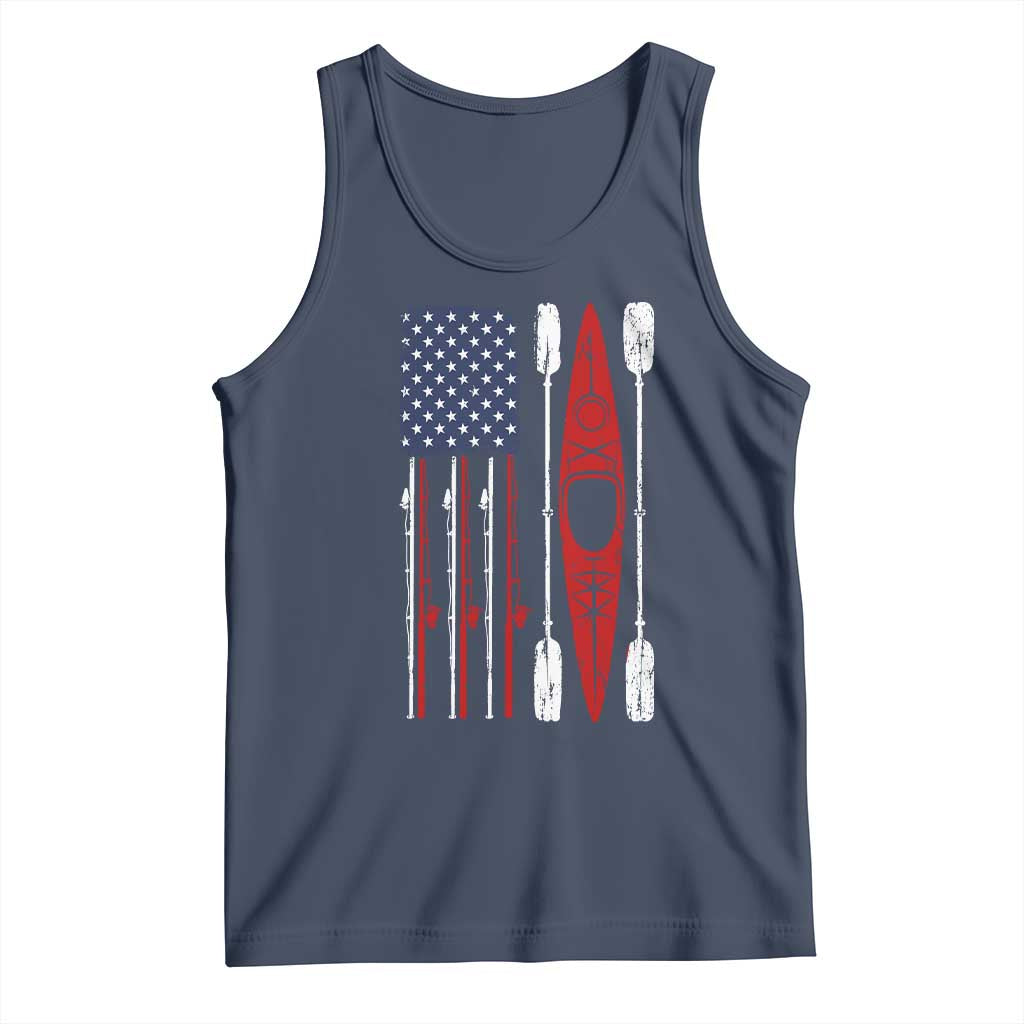 American Flag Kayak Fishing Graphic Tank Top Patriotic Kayaker Fisherman TS10 Navy Print Your Wear
