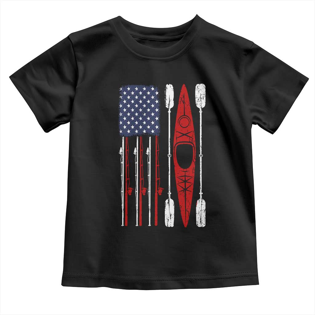 American Flag Kayak Fishing Graphic Toddler T Shirt Patriotic Kayaker Fisherman TS10 Black Print Your Wear