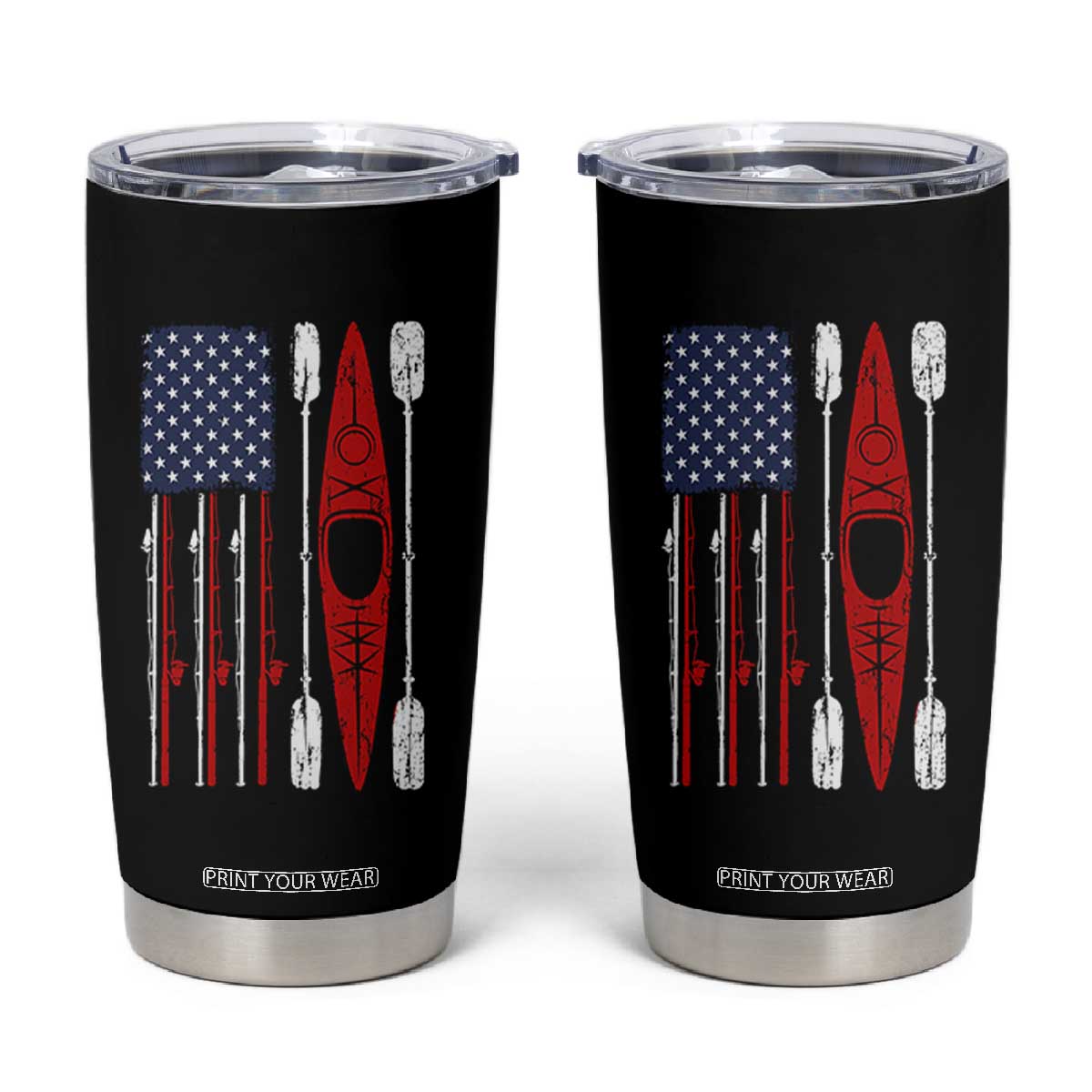 American Flag Kayak Fishing Graphic Tumbler Cup Patriotic Kayaker Fisherman TS10 Black Print Your Wear