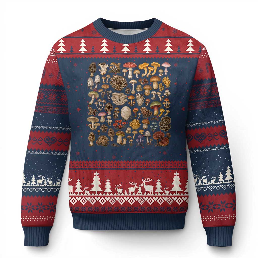 Mushroom Lovers Ugly Christmas Sweater Mycology Fungi Foraging Mushroom Whisperer TS10 Navy Red Print Your Wear