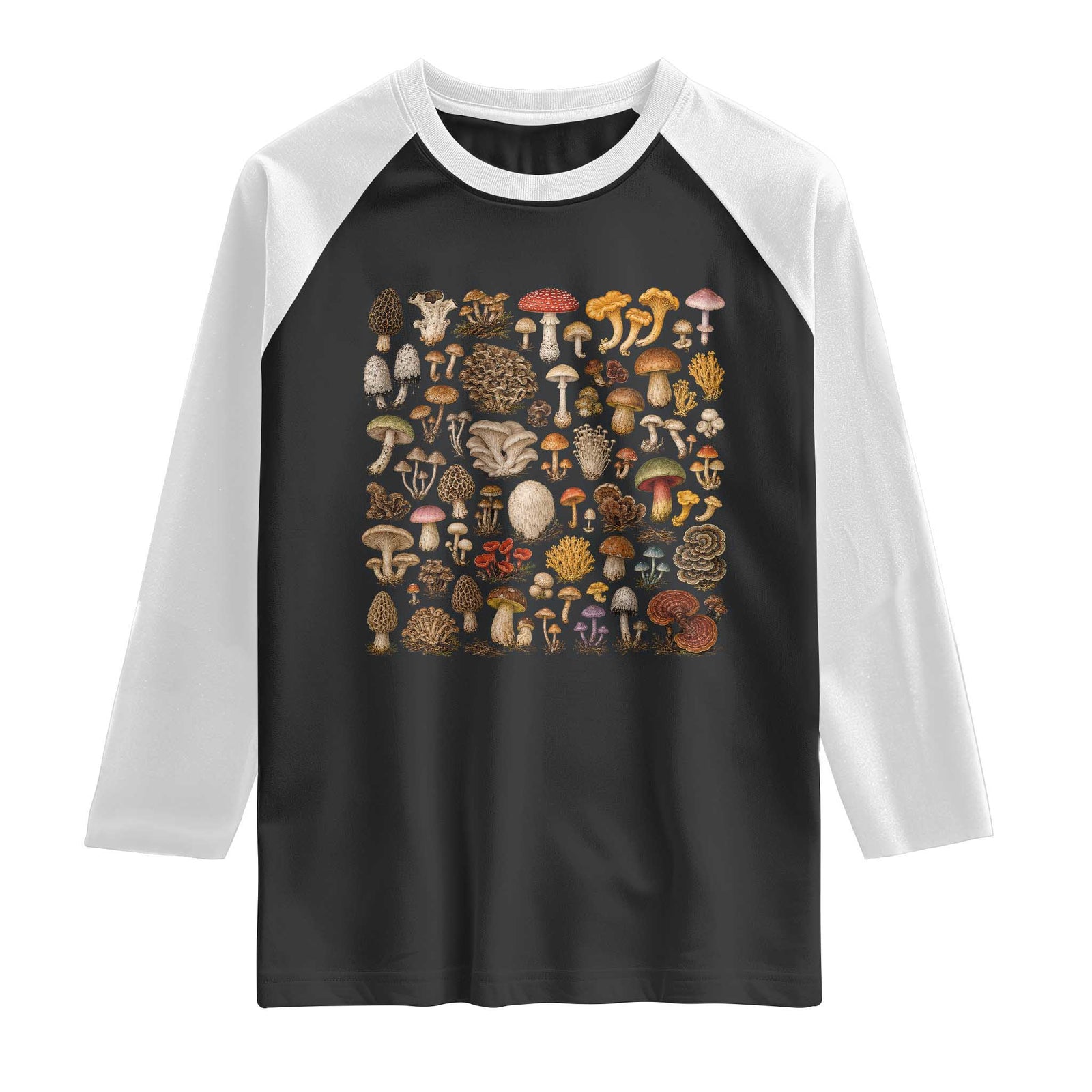Mushroom Lovers Raglan Shirt Mycology Fungi Foraging Mushroom Whisperer TS10 Black White Print Your Wear