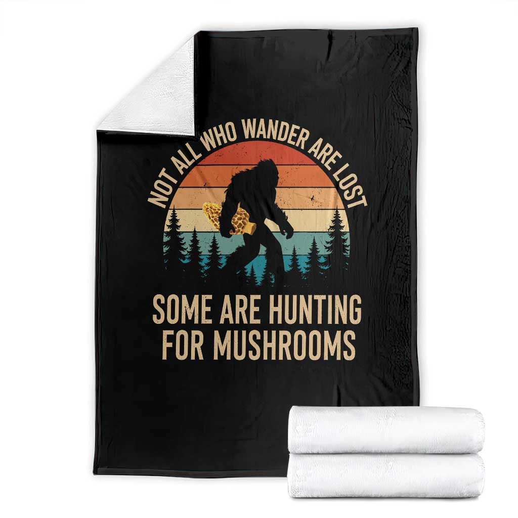 Bigfoot Mushroom Lovers Throw Blanket Retro Sasquatch Fungi Morel Mushroom