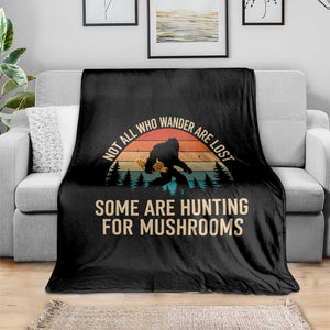 Bigfoot Mushroom Lovers Throw Blanket Retro Sasquatch Fungi Morel Mushroom