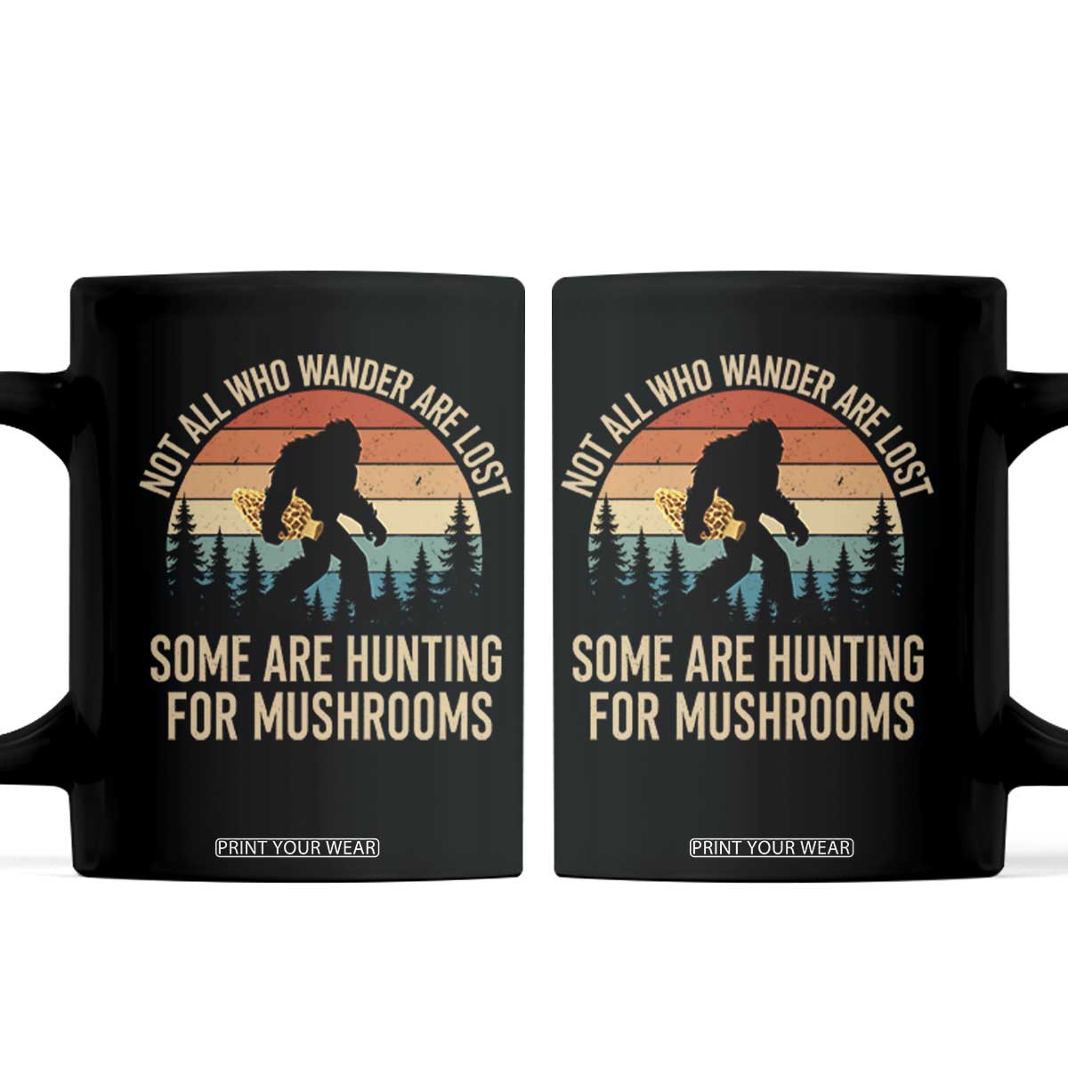 Bigfoot Mushroom Lovers Coffee Mug Retro Sasquatch Fungi Morel Mushroom TS10 Black Print Your Wear