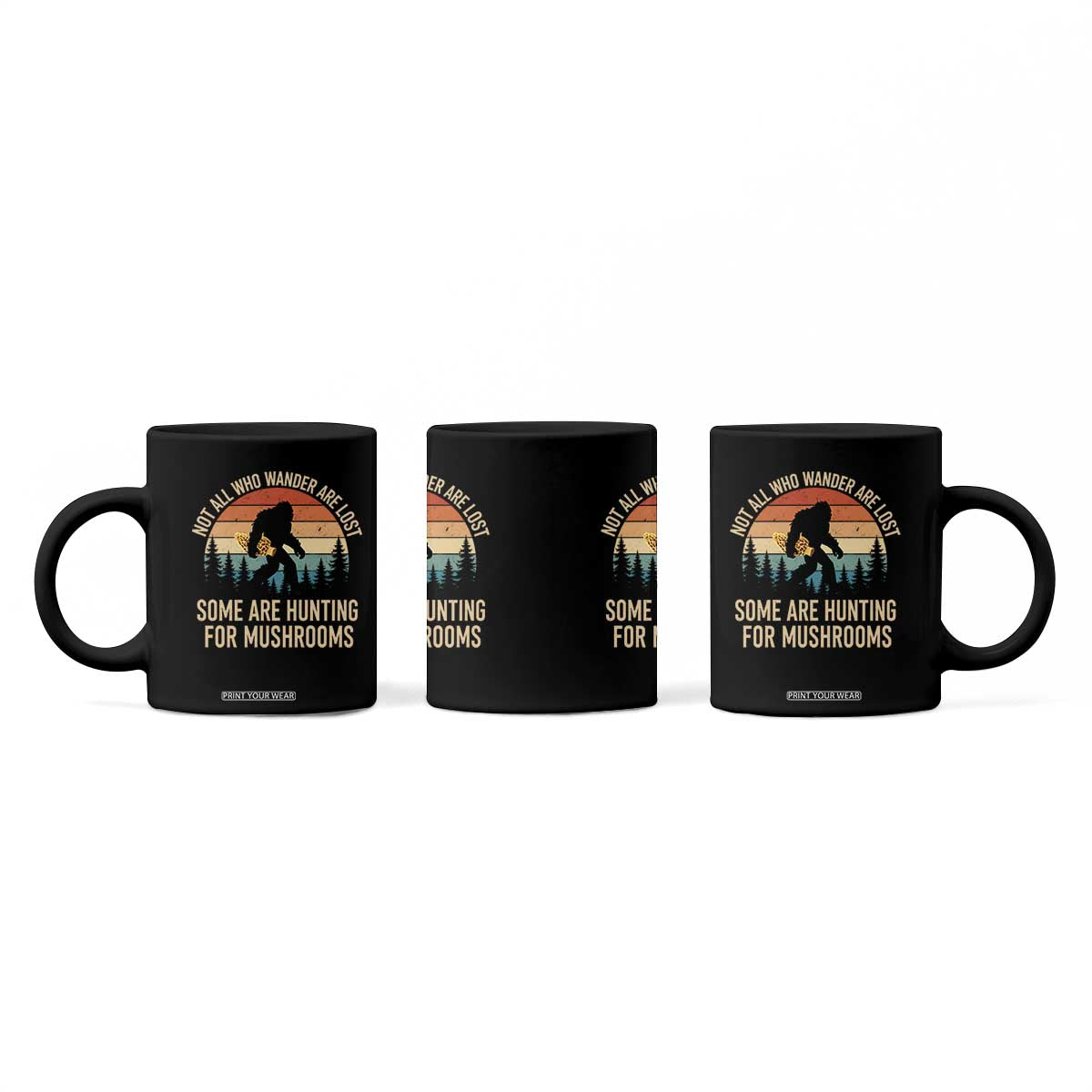 Bigfoot Mushroom Lovers Coffee Mug Retro Sasquatch Fungi Morel Mushroom