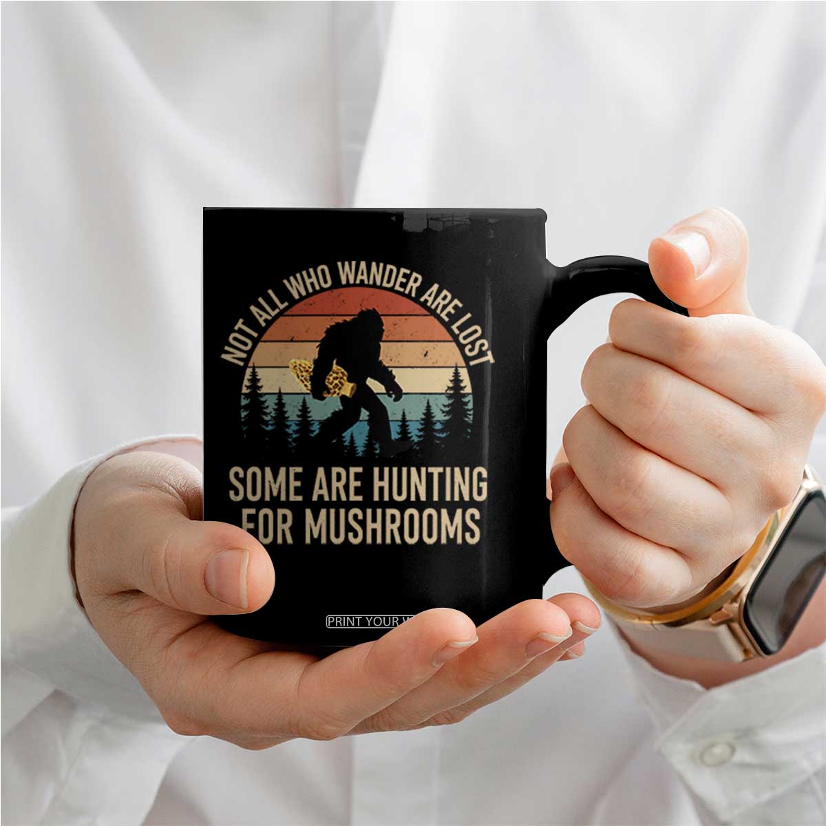 Bigfoot Mushroom Lovers Coffee Mug Retro Sasquatch Fungi Morel Mushroom