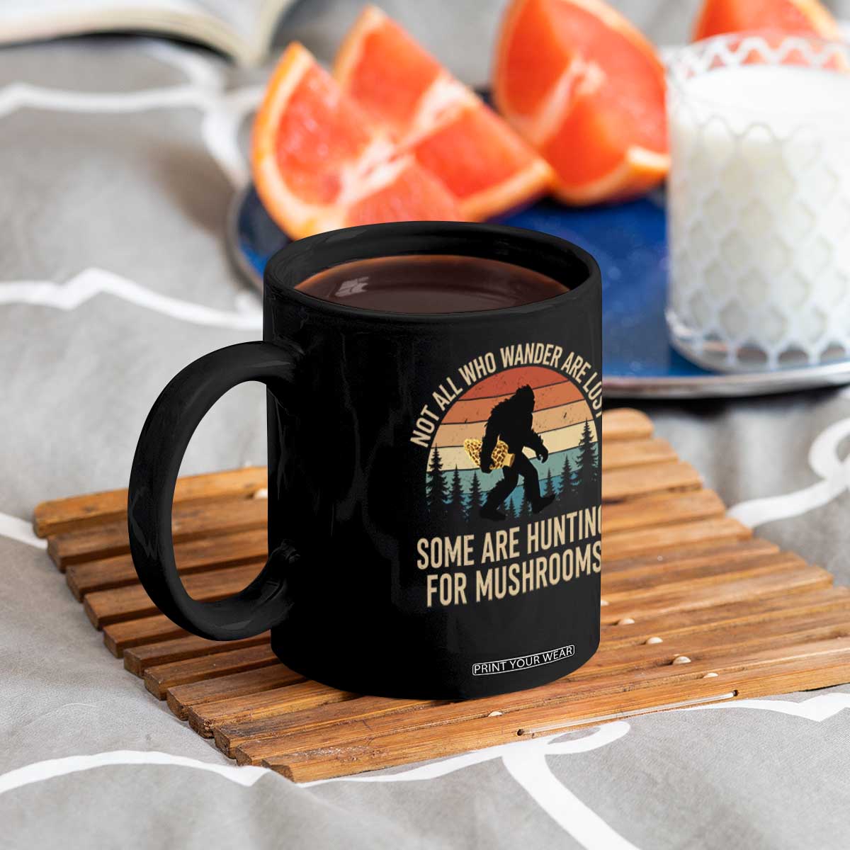 Bigfoot Mushroom Lovers Coffee Mug Retro Sasquatch Fungi Morel Mushroom