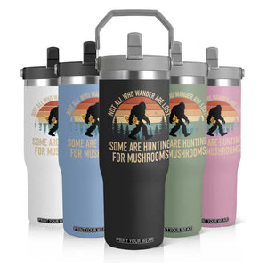Bigfoot Mushroom Lovers Flip Straw Tumbler Retro Sasquatch Fungi Morel Mushroom
