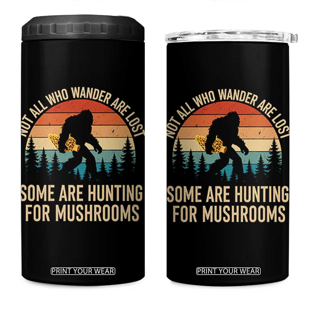 Bigfoot Mushroom Lovers 4 in 1 Can Cooler Tumbler Retro Sasquatch Fungi Morel Mushroom