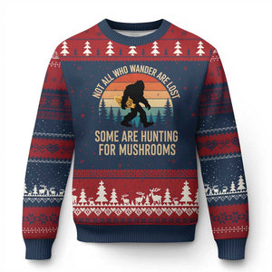 Bigfoot Mushroom Lovers Ugly Christmas Sweater Retro Sasquatch Fungi Morel Mushroom