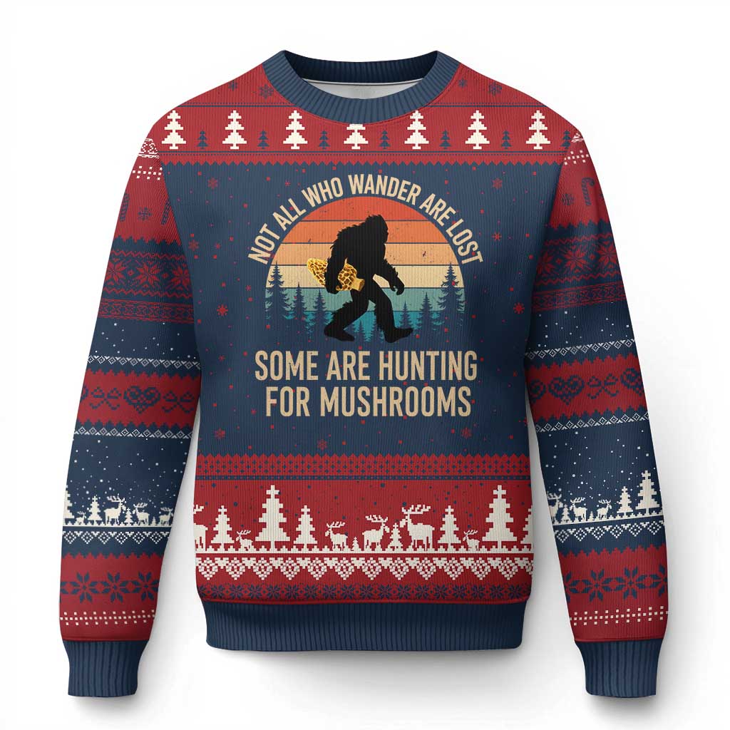 Bigfoot Mushroom Lovers Ugly Christmas Sweater Retro Sasquatch Fungi Morel Mushroom TS10 Navy Red Print Your Wear
