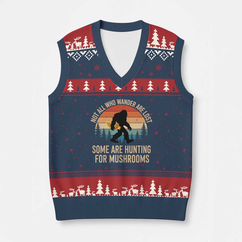 Bigfoot Mushroom Lovers V-Neck Knit Sweater Vest Retro Sasquatch Fungi Morel Mushroom TS10 Navy Red Print Your Wear