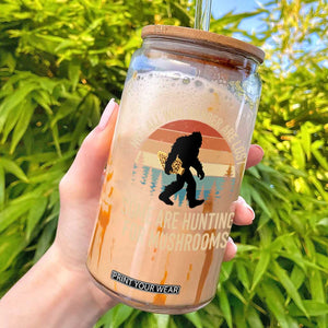 Bigfoot Mushroom Lovers Glass Can Retro Sasquatch Fungi Morel Mushroom