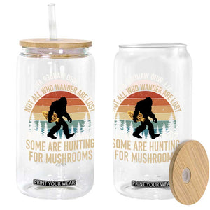 Bigfoot Mushroom Lovers Glass Can Retro Sasquatch Fungi Morel Mushroom