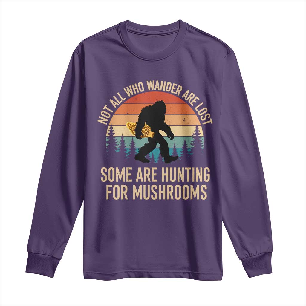 Bigfoot Mushroom Lovers Long Sleeve Shirt Retro Sasquatch Fungi Morel Mushroom