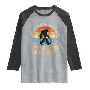 Bigfoot Mushroom Lovers Raglan Shirt Retro Sasquatch Fungi Morel Mushroom
