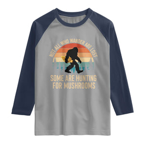 Bigfoot Mushroom Lovers Raglan Shirt Retro Sasquatch Fungi Morel Mushroom
