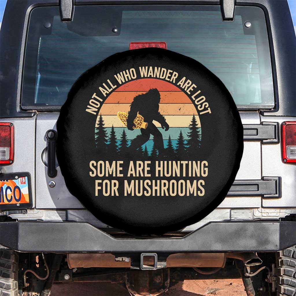 Bigfoot Mushroom Lovers Spare Tire Cover Retro Sasquatch Fungi Morel Mushroom TS10 No hole Black Print Your Wear