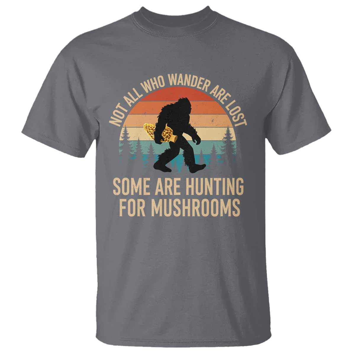 Bigfoot Mushroom Lovers T Shirt Retro Sasquatch Fungi Morel Mushroom