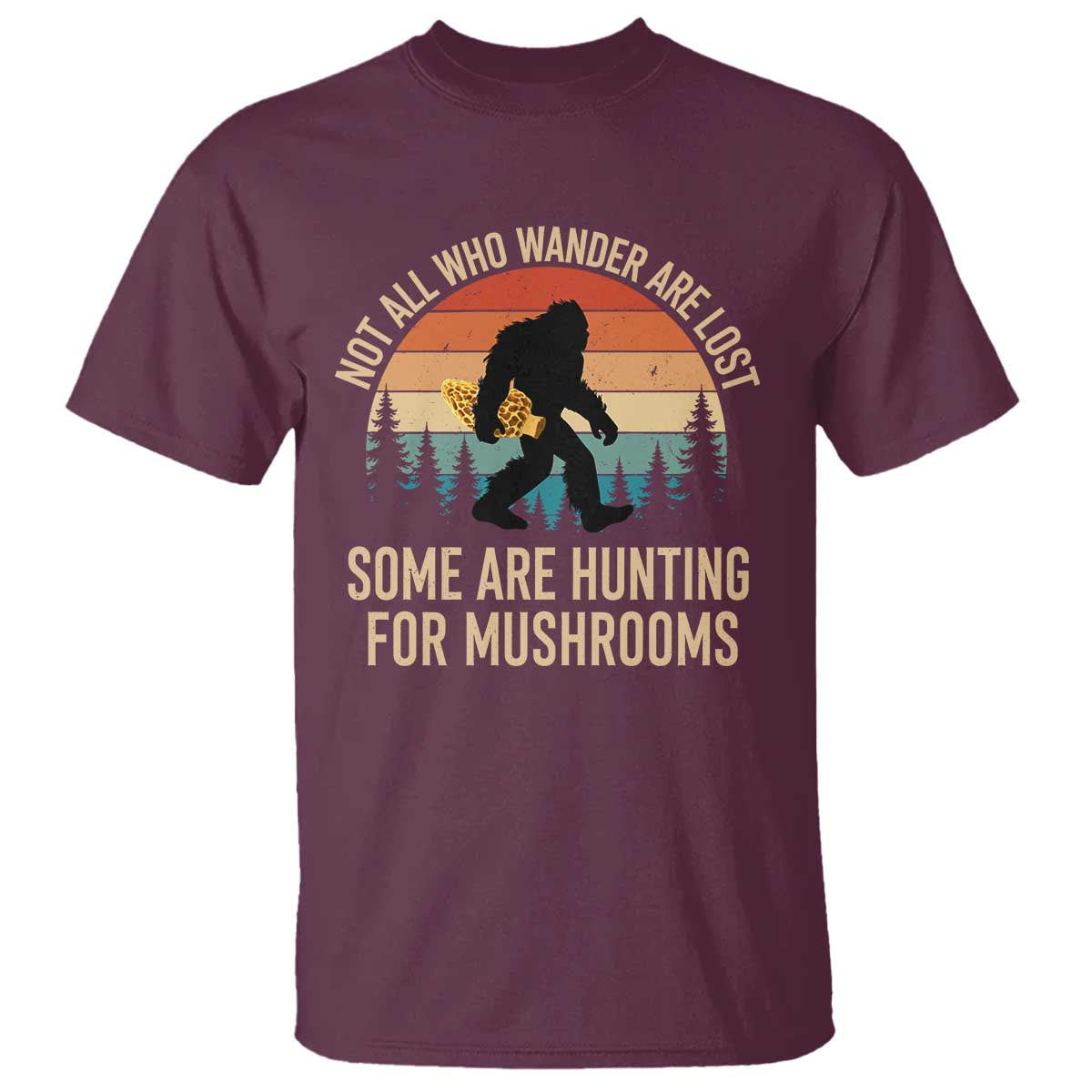 Bigfoot Mushroom Lovers T Shirt Retro Sasquatch Fungi Morel Mushroom
