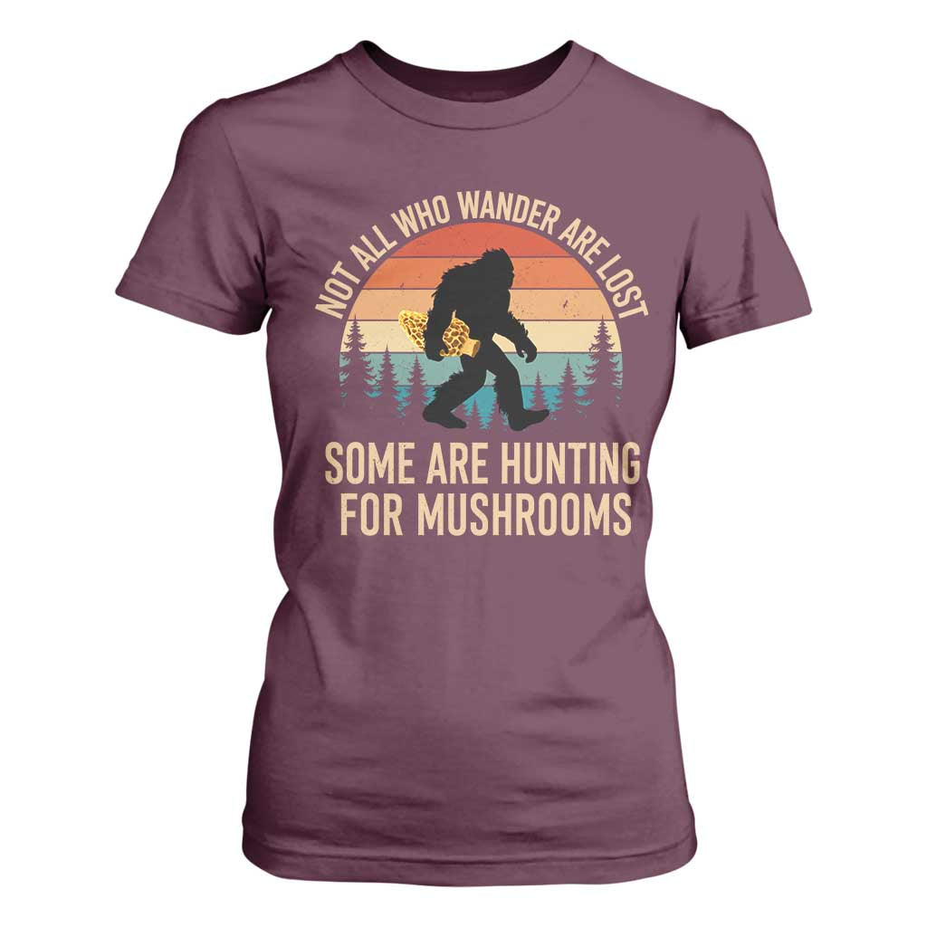 Bigfoot Mushroom Lovers T Shirt For Women Retro Sasquatch Fungi Morel Mushroom