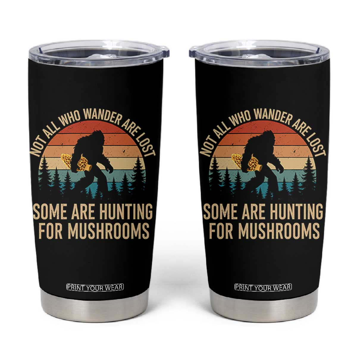 Bigfoot Mushroom Lovers Tumbler Cup Retro Sasquatch Fungi Morel Mushroom TS10 Black Print Your Wear