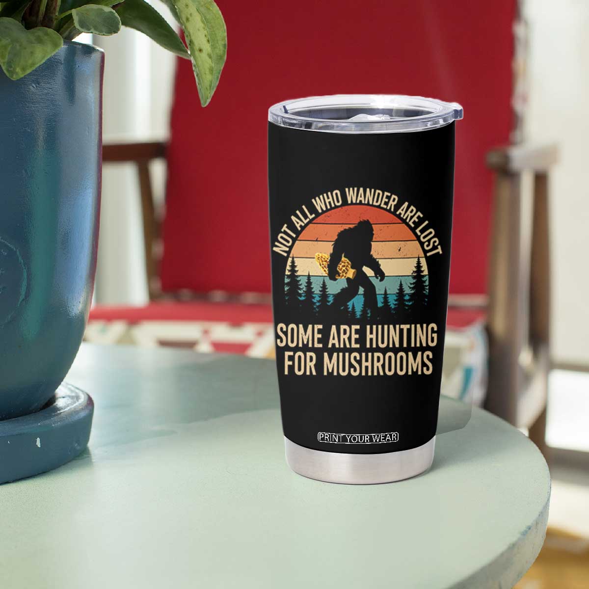 Bigfoot Mushroom Lovers Tumbler Cup Retro Sasquatch Fungi Morel Mushroom