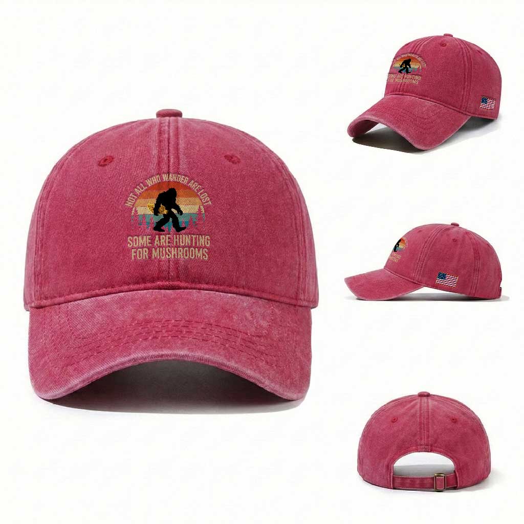 Bigfoot Mushroom Lovers Washed Cotton Baseball Cap Retro Sasquatch Fungi Morel Mushroom