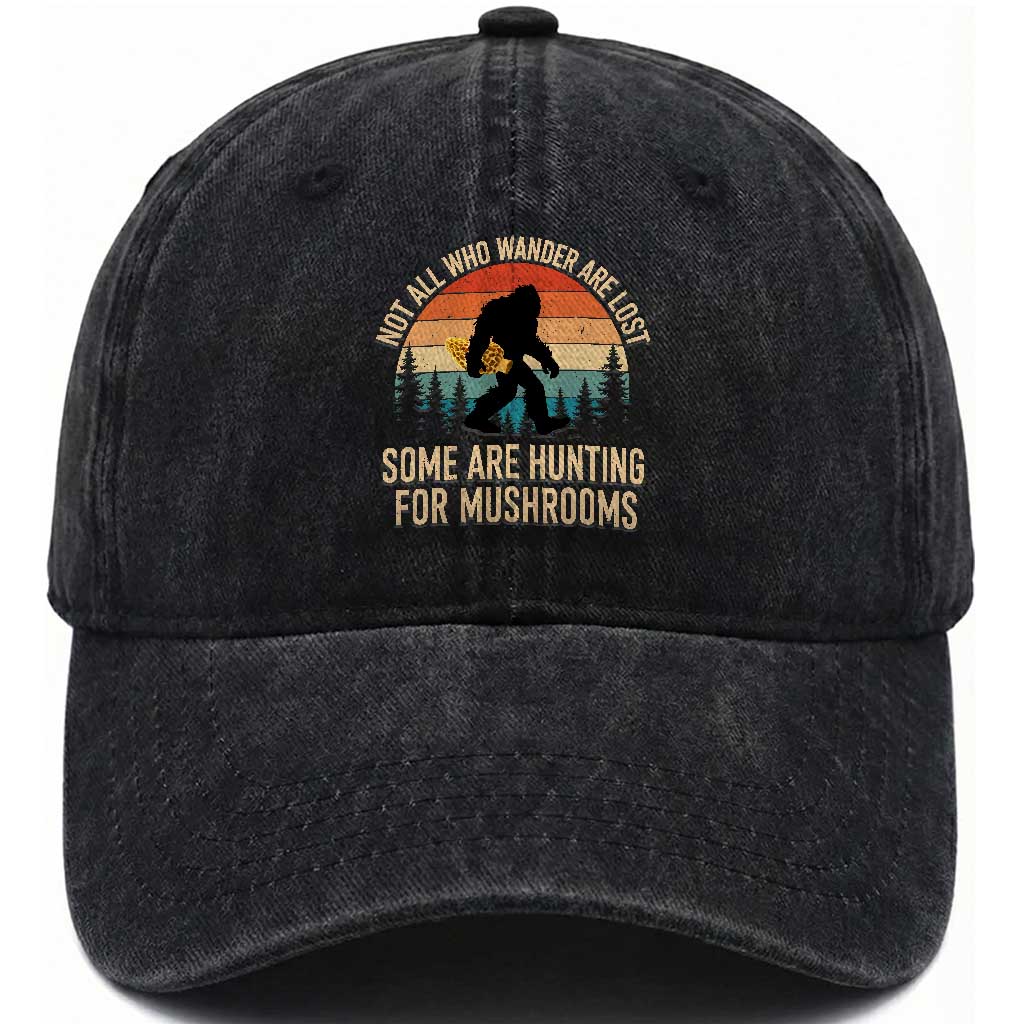 Bigfoot Mushroom Lovers Washed Cotton Baseball Cap Retro Sasquatch Fungi Morel Mushroom TS10 Print Your Wear