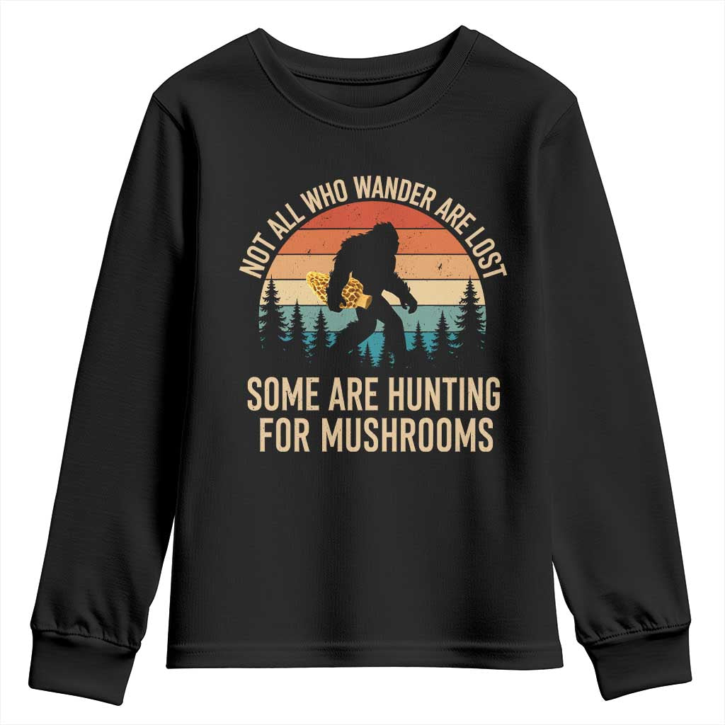 Bigfoot Mushroom Lovers Youth Sweatshirt Retro Sasquatch Fungi Morel Mushroom TS10 Black Print Your Wear