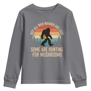 Bigfoot Mushroom Lovers Youth Sweatshirt Retro Sasquatch Fungi Morel Mushroom