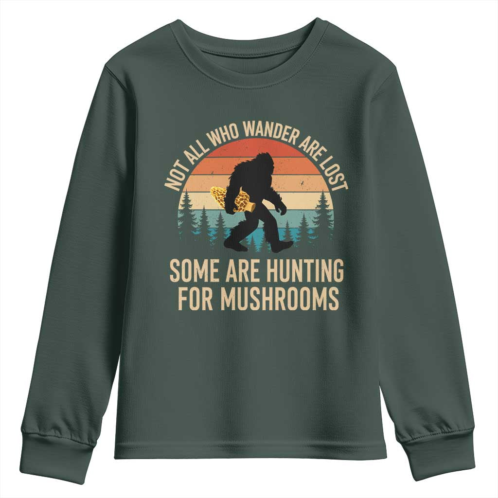 Bigfoot Mushroom Lovers Youth Sweatshirt Retro Sasquatch Fungi Morel Mushroom