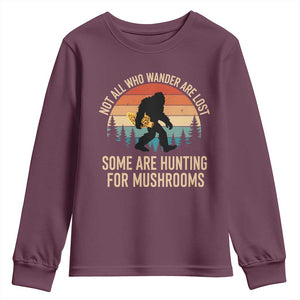 Bigfoot Mushroom Lovers Youth Sweatshirt Retro Sasquatch Fungi Morel Mushroom
