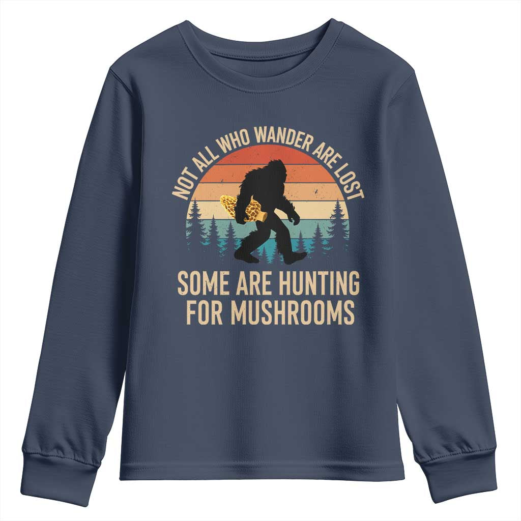 Bigfoot Mushroom Lovers Youth Sweatshirt Retro Sasquatch Fungi Morel Mushroom