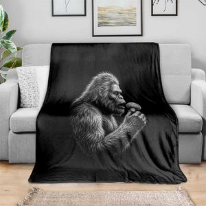 Bigfoot Mushroom Throw Blanket Vintage Sasquatch Art Mystical Nature Lover Retro