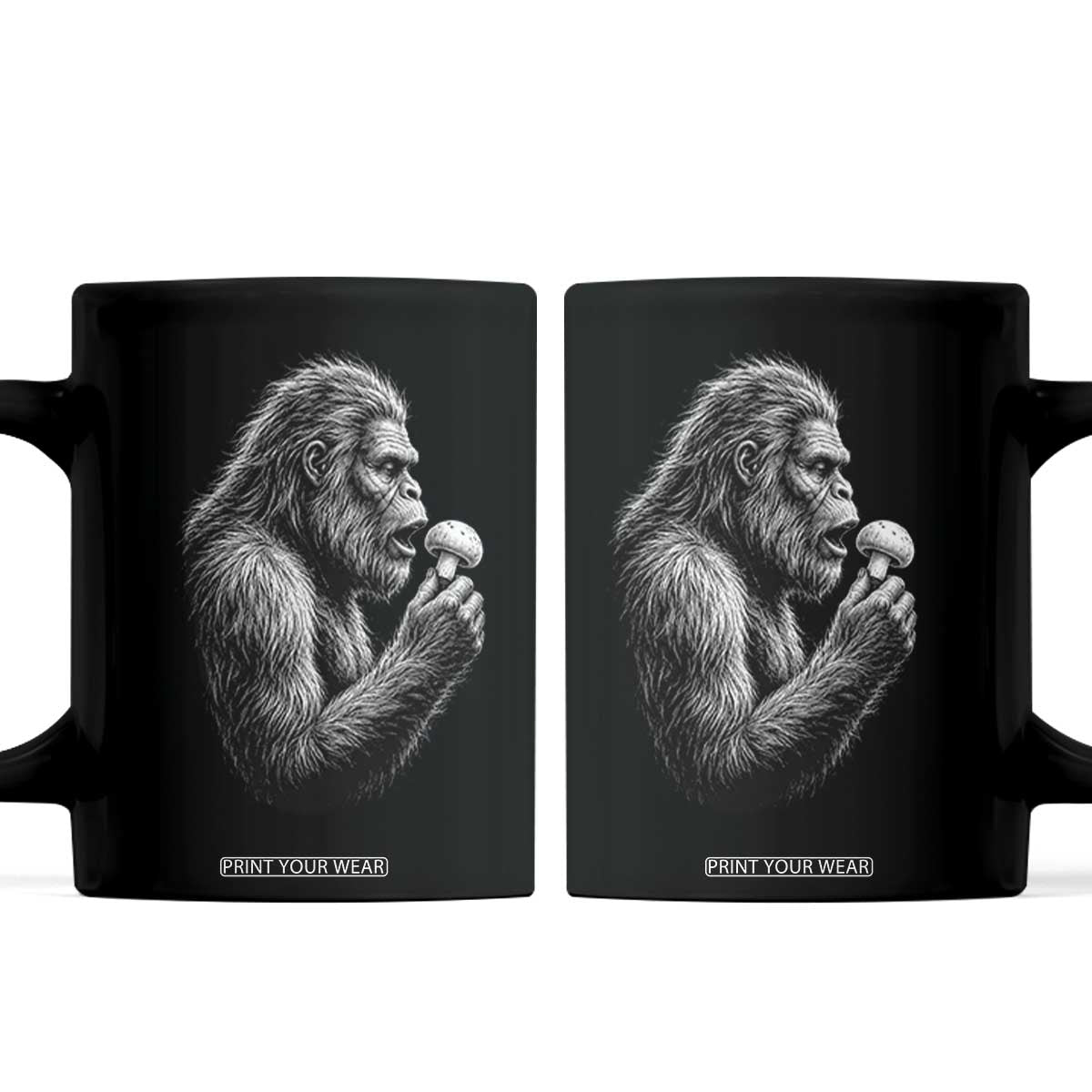 Bigfoot Mushroom Coffee Mug Vintage Sasquatch Art Mystical Nature Lover Retro