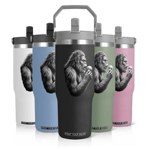 Bigfoot Mushroom Flip Straw Tumbler Vintage Sasquatch Art Mystical Nature Lover Retro