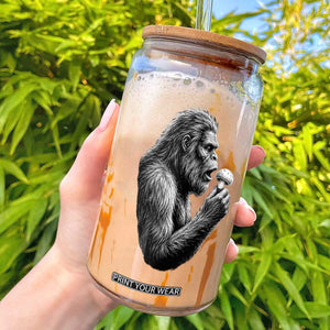 Bigfoot Mushroom Glass Can Vintage Sasquatch Art Mystical Nature Lover Retro