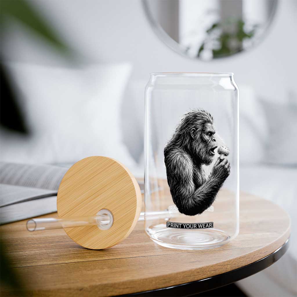 Bigfoot Mushroom Glass Can Vintage Sasquatch Art Mystical Nature Lover Retro