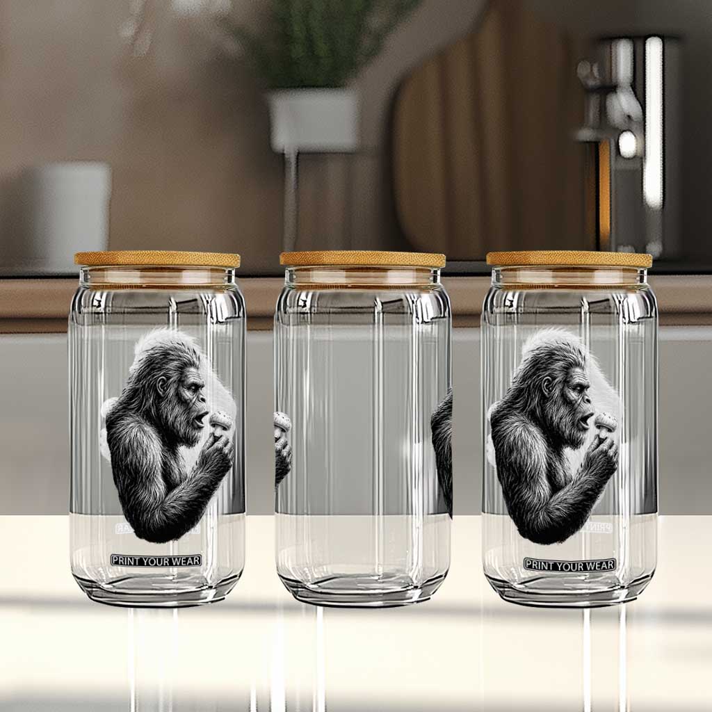 Bigfoot Mushroom Glass Can Vintage Sasquatch Art Mystical Nature Lover Retro